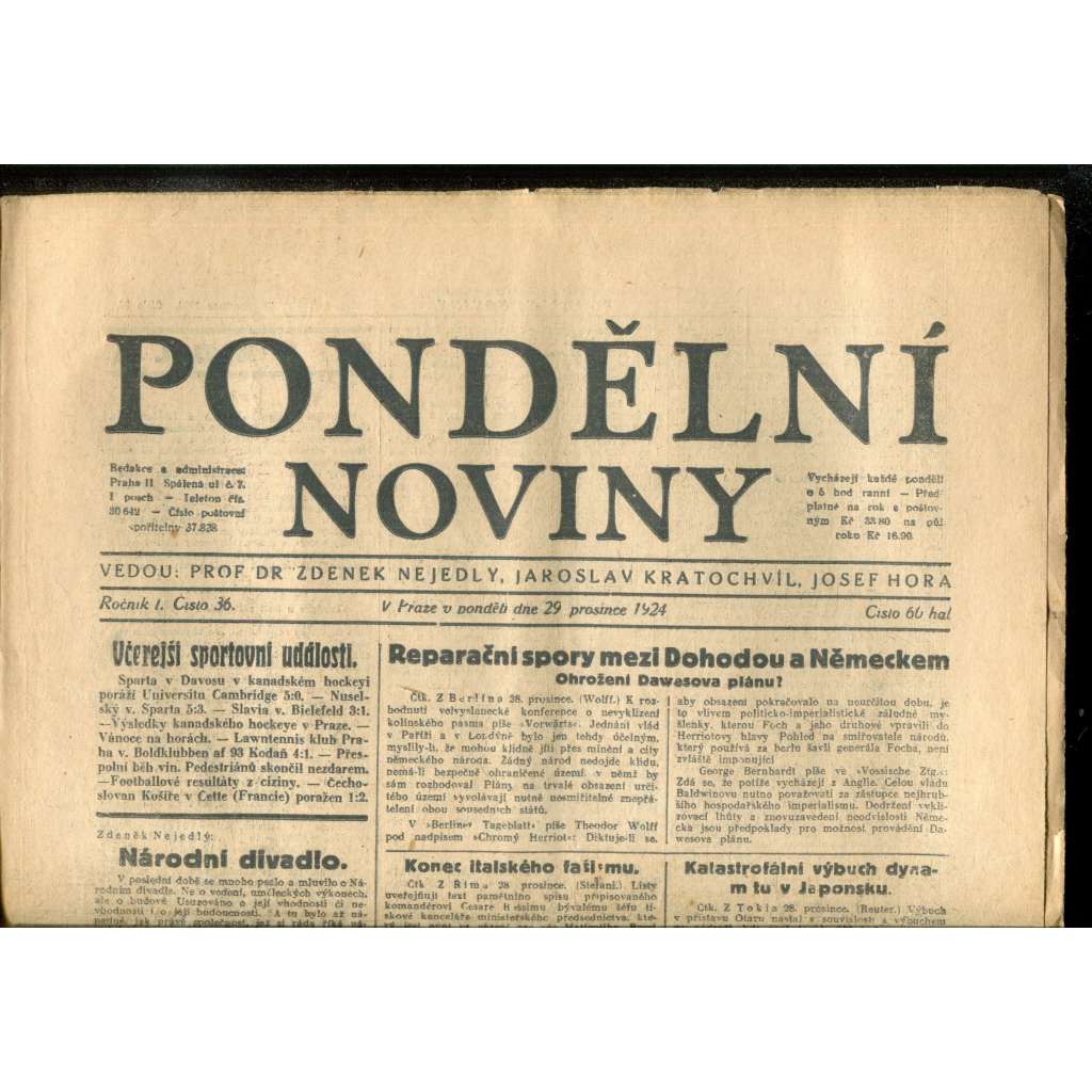 Pondělní noviny 29.12.1924 (noviny, 1. republika)