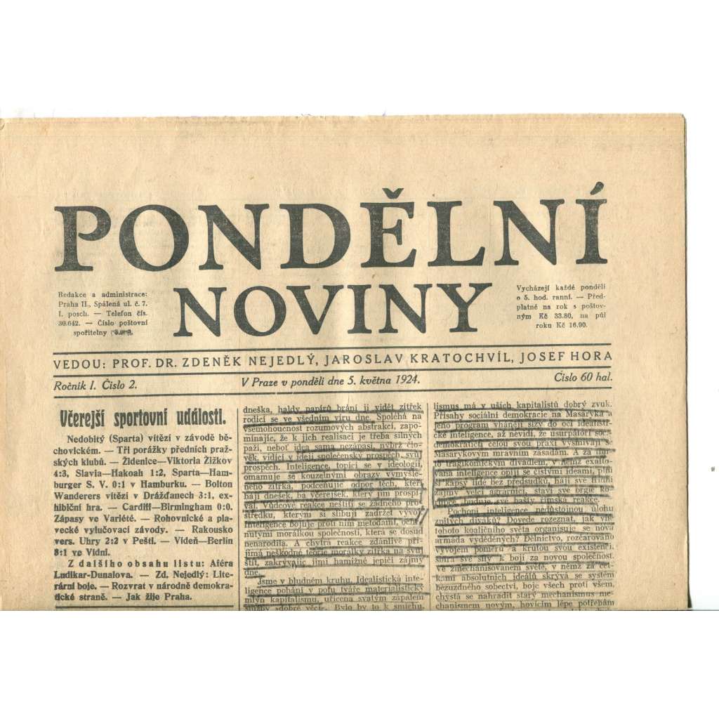 Pondělní noviny 5.5.1924 (noviny, 1. republika)