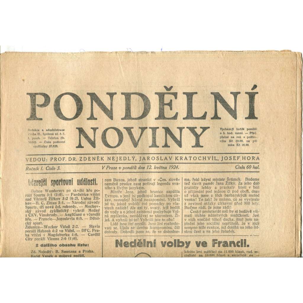 Pondělní noviny 12.5.1924 (noviny, 1. republika)