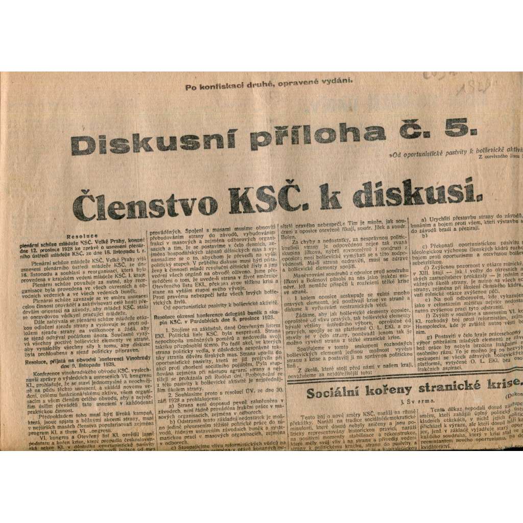 Diskusní příloha  č. 5. Rudé právo 1928 (1. republika. staré noviny)