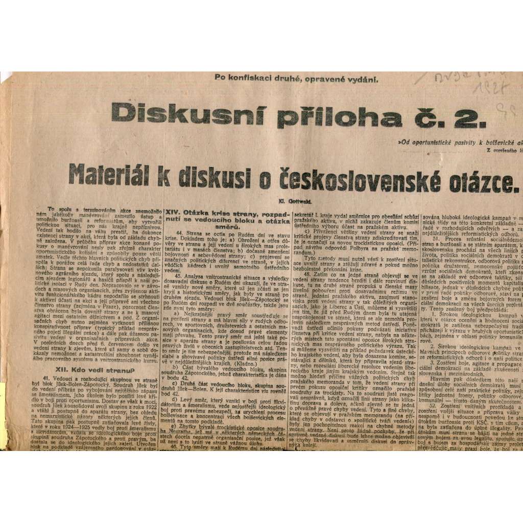Diskusní příloha  č. 2. Rudé právo 1928 (1. republika. staré noviny)