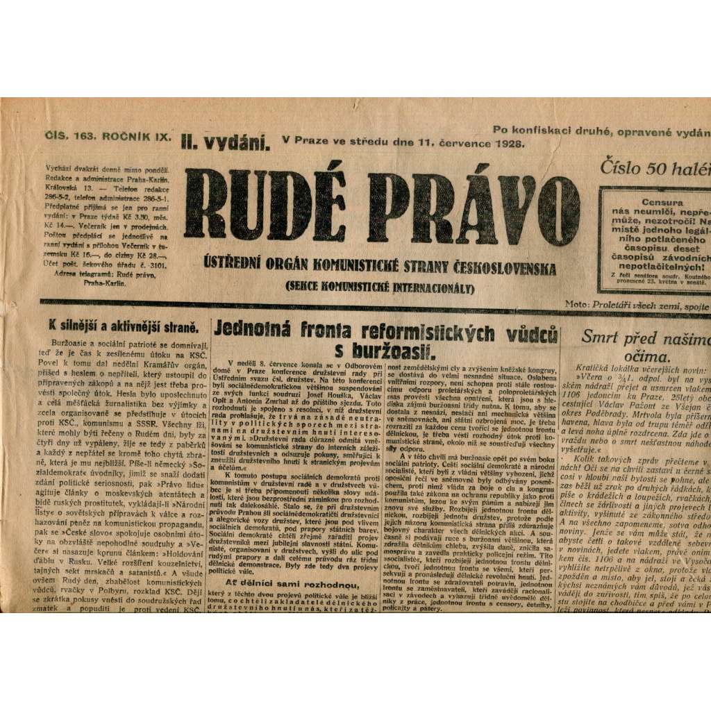 Rudé právo 11.7.1928 (staré noviny, 1. republika)