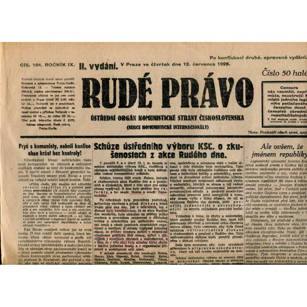 Rudé právo 12.7.1928 (staré noviny, 1. republika)