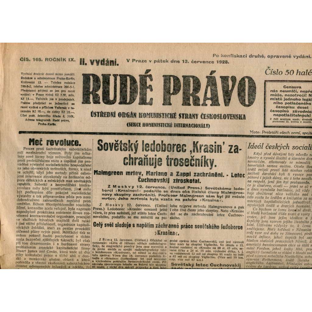 Rudé právo 13.7.1928 (staré noviny, 1. republika)