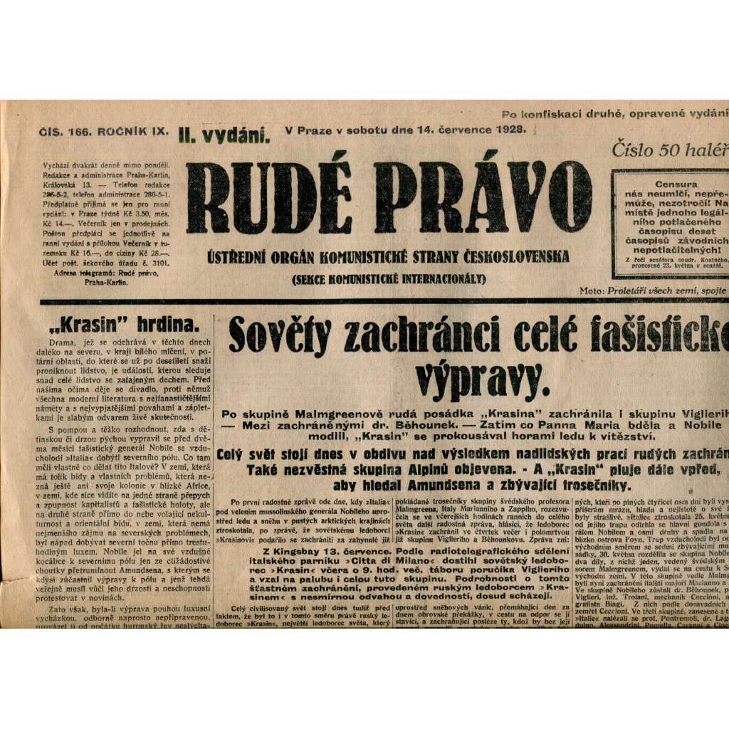 Rudé právo 14.7.1928 (staré noviny, 1. republika)