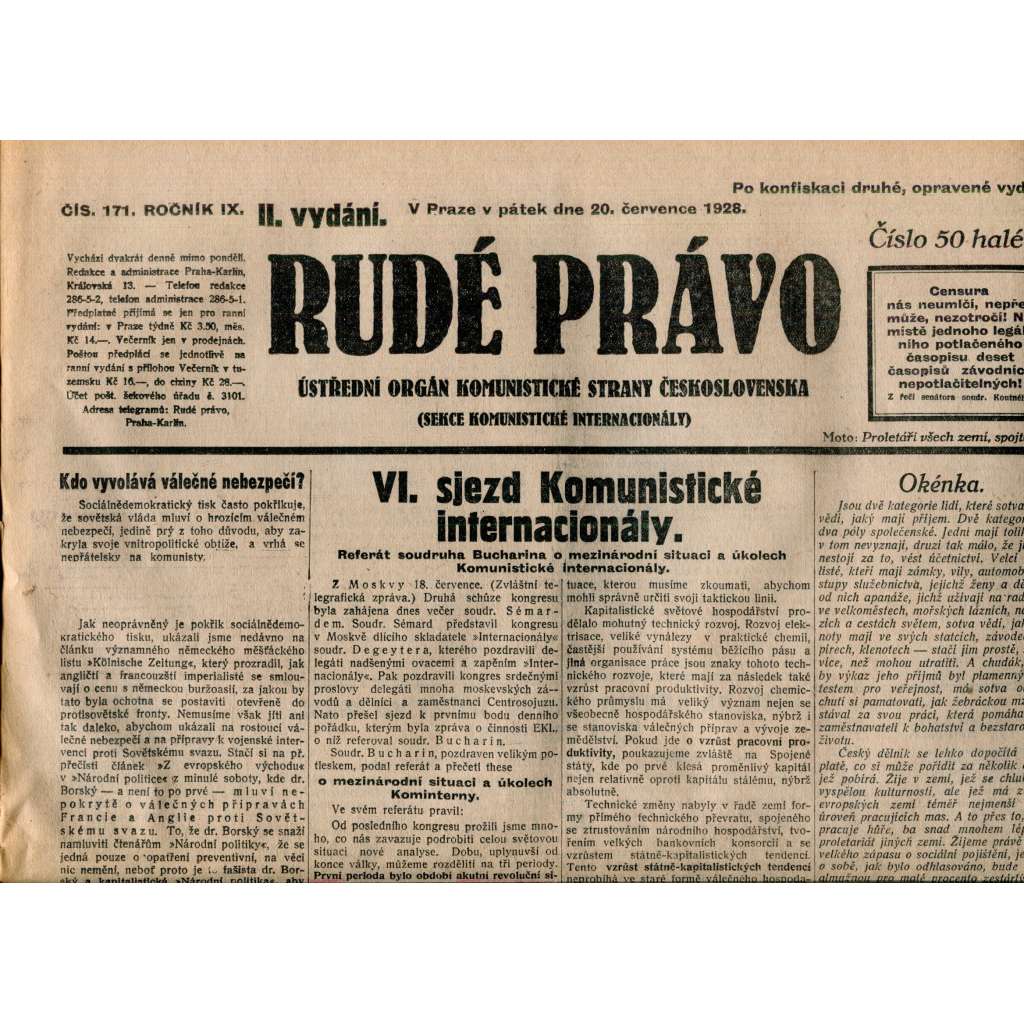 Rudé právo 20.7.1928 (staré noviny, 1. republika) Rudé právo 20.7.1928 (staré noviny, 1. republika)