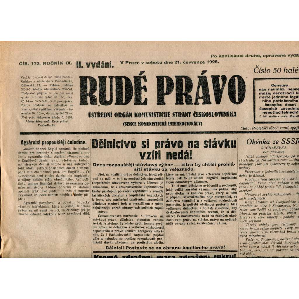 Rudé právo 21.7.1928 (staré noviny, 1. republika) Rudé právo 21.7.1928 (staré noviny, 1. republika)