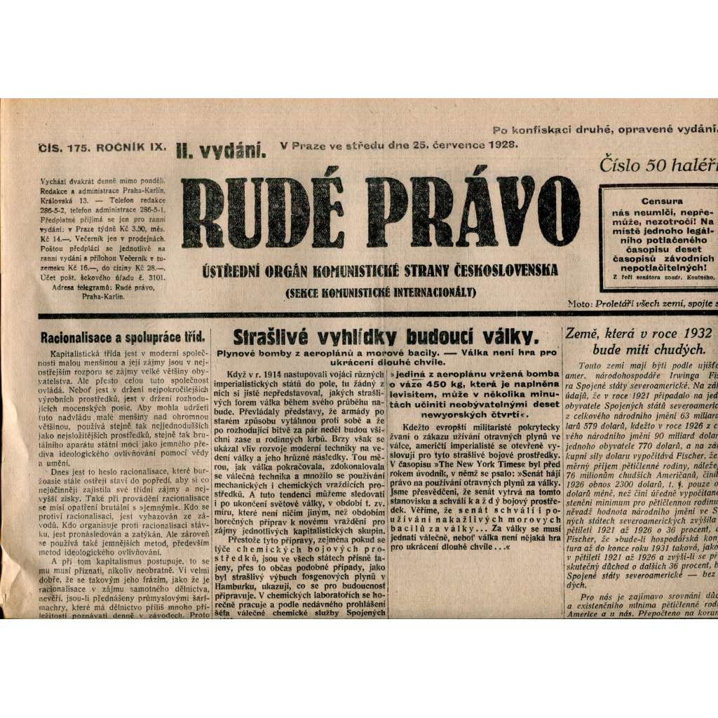 Rudé právo 25.7.1928 (staré noviny, 1. republika) Rudé právo 25.7.1928 (staré noviny, 1. republika)