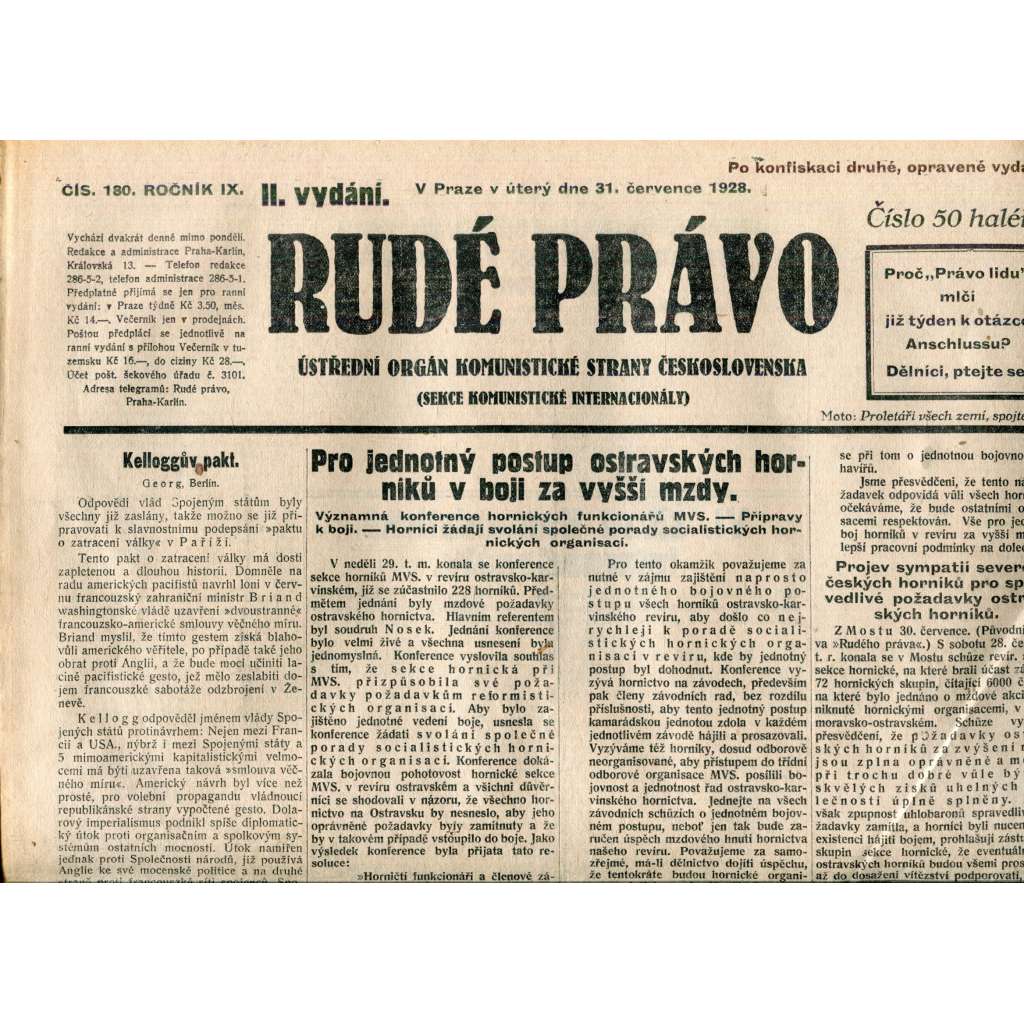 Rudé právo 31.7.1928 (staré noviny, 1. republika)