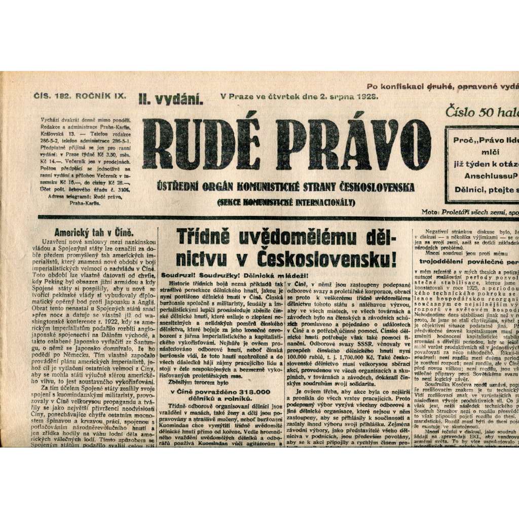 Rudé právo 2.8.1928 (staré noviny, 1. republika)