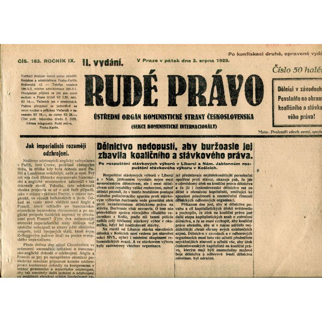 Rudé právo 3.8.1928 (staré noviny, 1. republika)