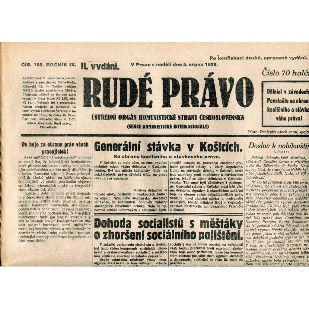 Rudé právo 5.8.1928 (staré noviny, 1. republika)