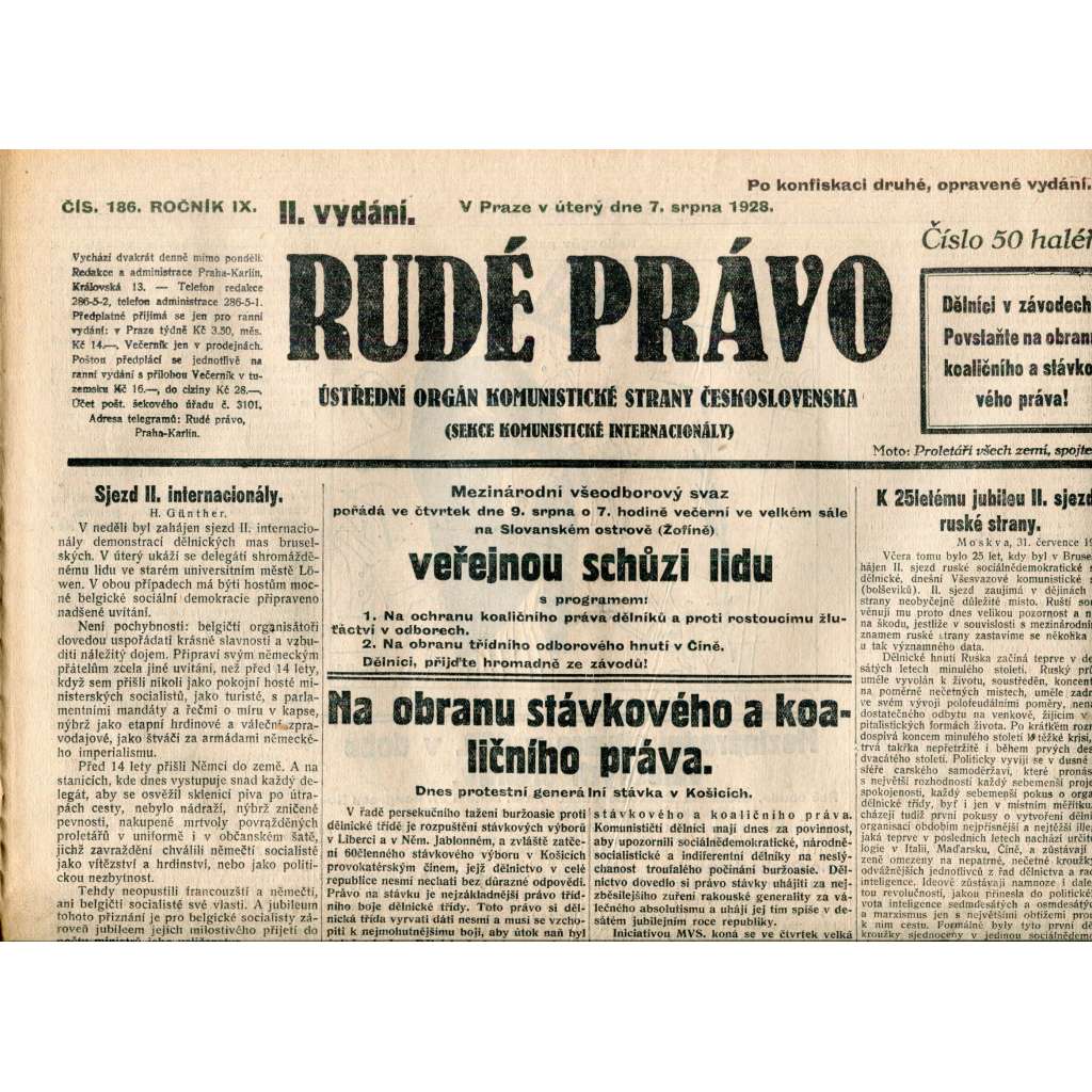 Rudé právo 7.8.1928 (staré noviny, 1. republika)