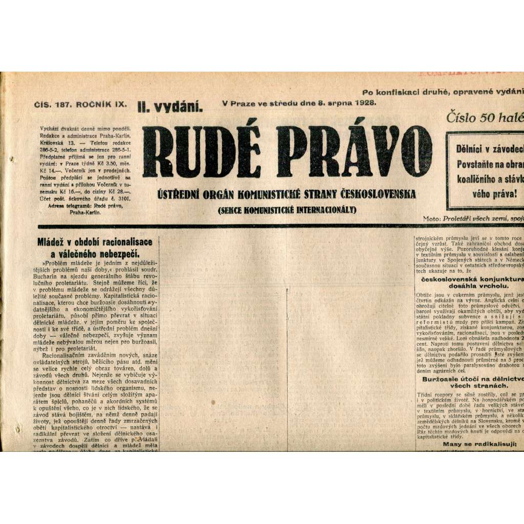 Rudé právo 8.8.1928 (staré noviny, 1. republika)