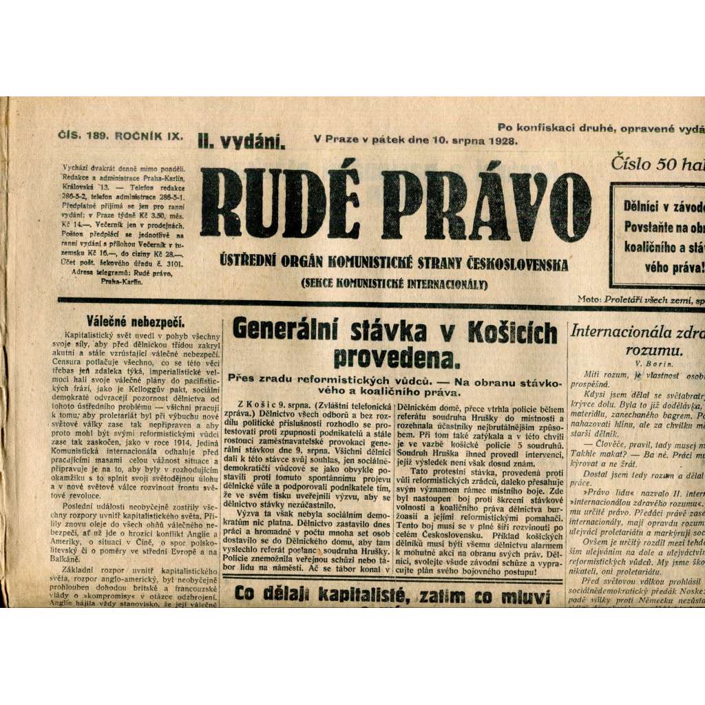 Rudé právo 10.8.1928 (staré noviny, 1. republika)