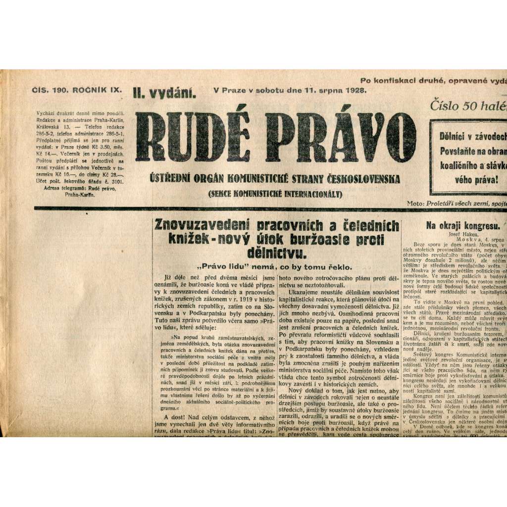 Rudé právo 11.8.1928 (staré noviny, 1. republika)