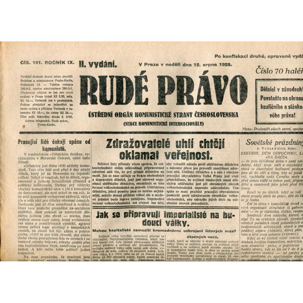 Rudé právo 12.8.1928 (staré noviny, 1. republika)