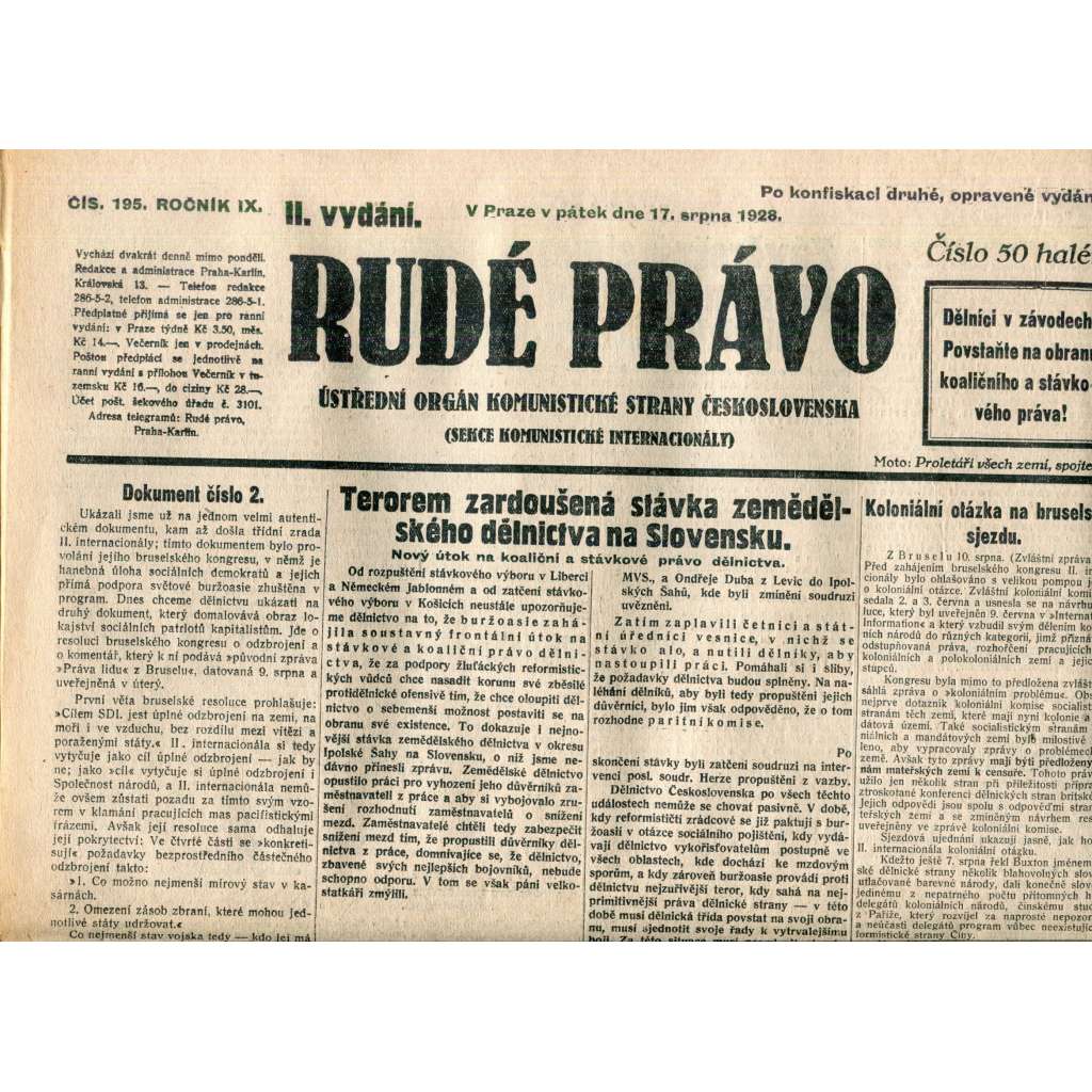 Rudé právo 17.8.1928 (staré noviny, 1. republika)