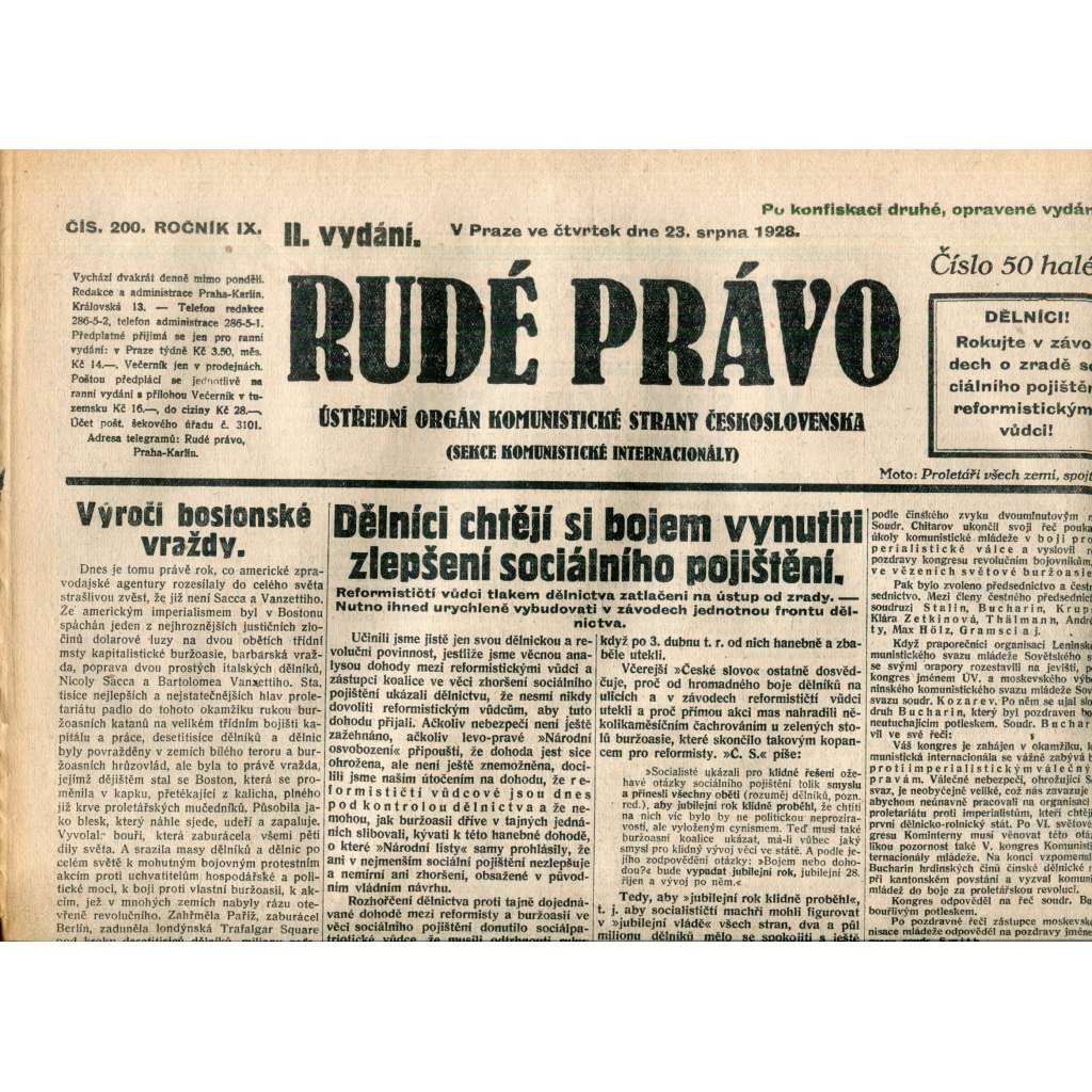 Rudé právo 23.8.1928 (staré noviny, 1. republika)