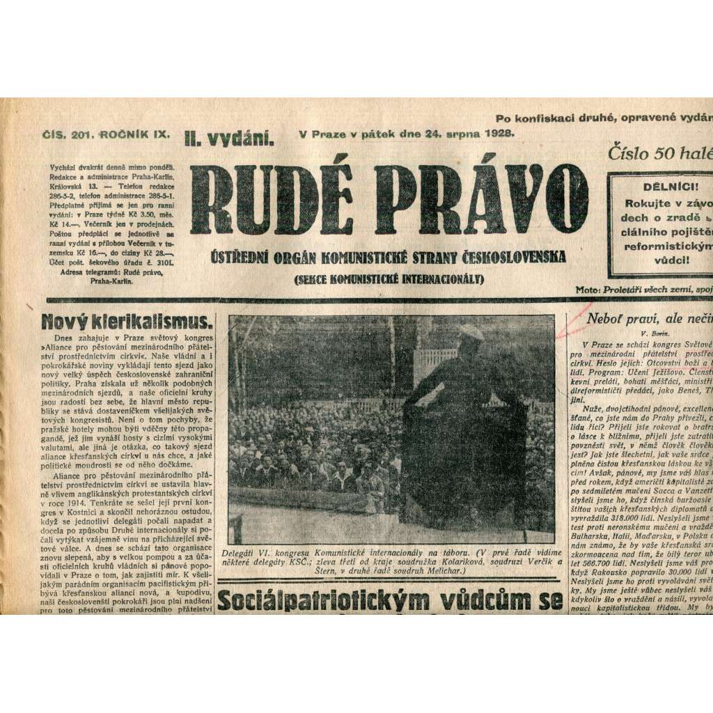 Rudé právo 24.8.1928 (staré noviny, 1. republika)