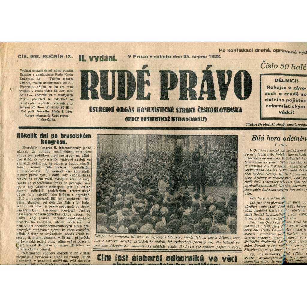 Rudé právo 25.8.1928 (staré noviny, 1. republika)