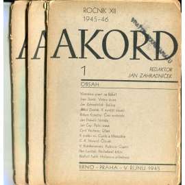 Akord, ročník XII., čísla 1-3/1945. Měsíčník pro literaturu, umění a život (3 svazky)