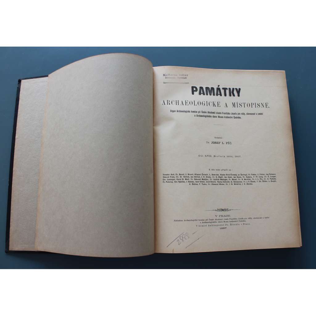 Památky archaeologické a místopisné 1896-1897 (časopis, archeologie, mj. Mohyly Bechyňské; Fresky u sv. Mikuláše na Malé Straně v Praze; Nález mincí v Libišanech; K rodopisu Parléřovců; Slavatovská obrazárna)