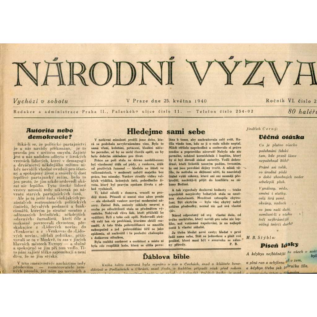 Národní výzva 25.5.1940 (protektorát, noviny)
