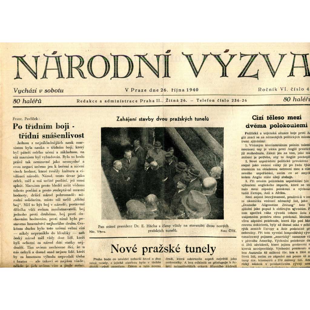 Národní výzva 26.10.1940 (protektorát, noviny)