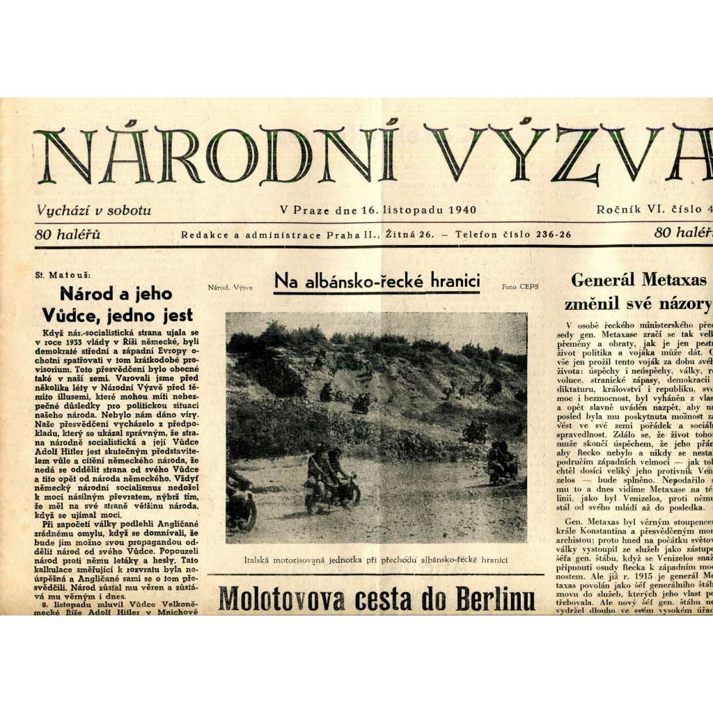 Národní výzva 16.11.1940 (protektorát, noviny)