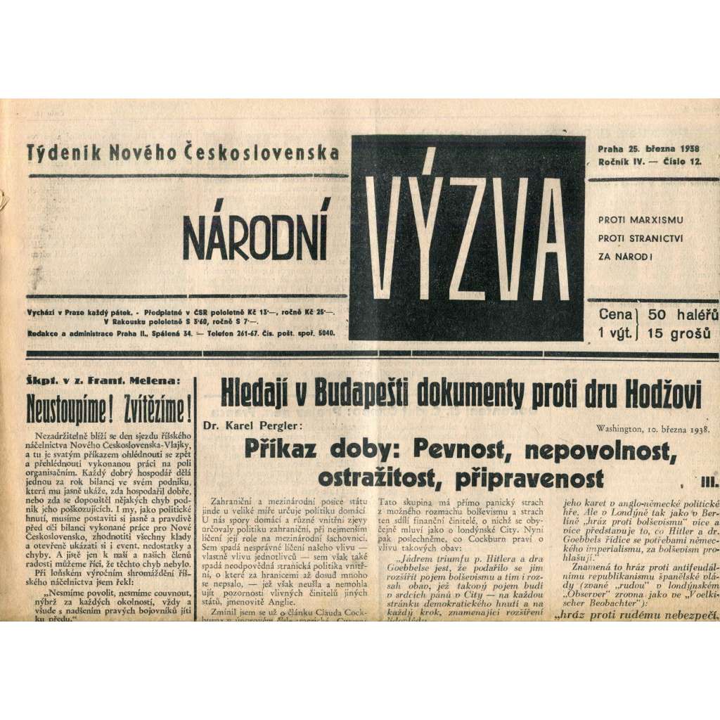 Národní výzva 253.1938 (1. republika, noviny)