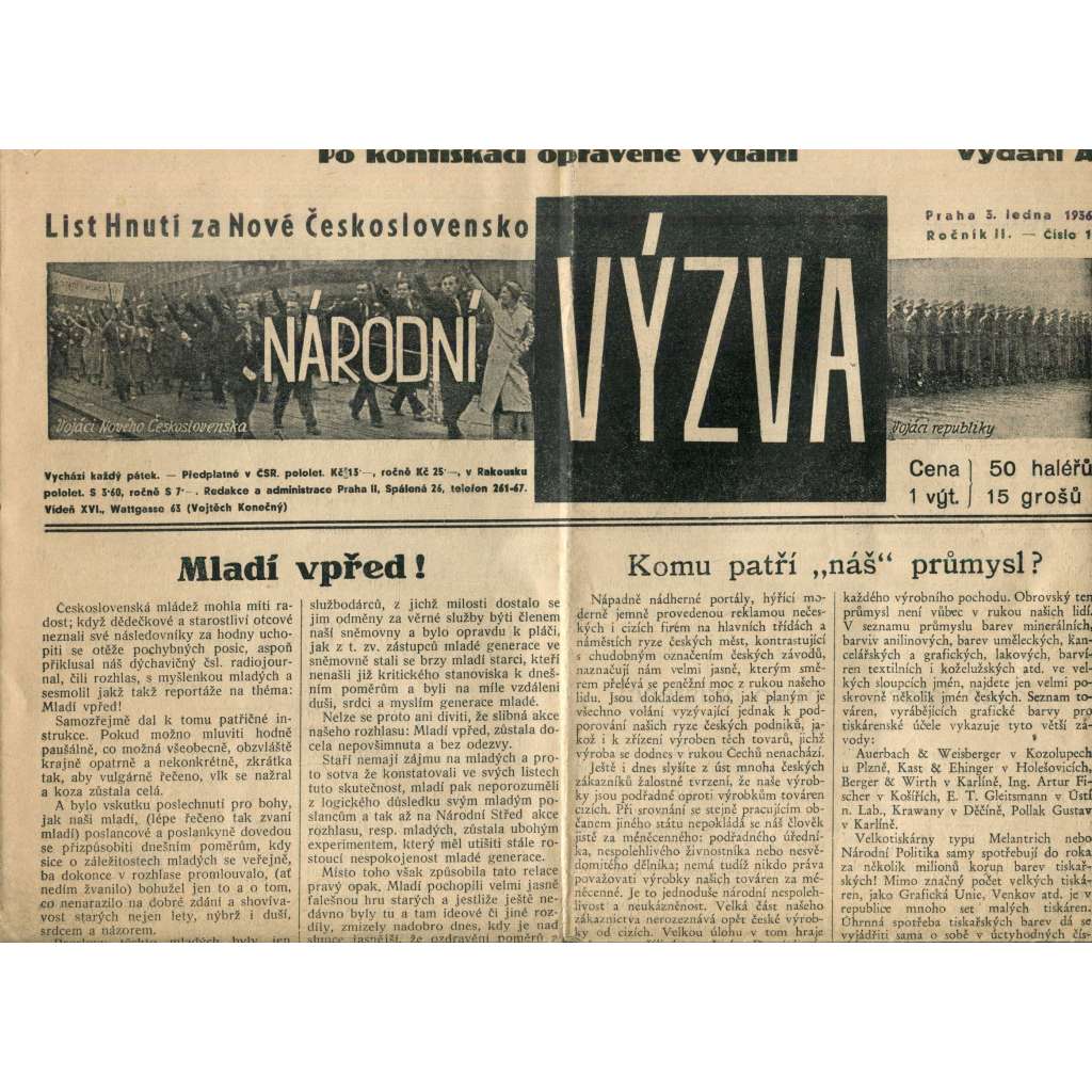 Národní výzva 3.1.1936 (1. republika, noviny) Národní výzva 3.1.1936 (1. republika, noviny)