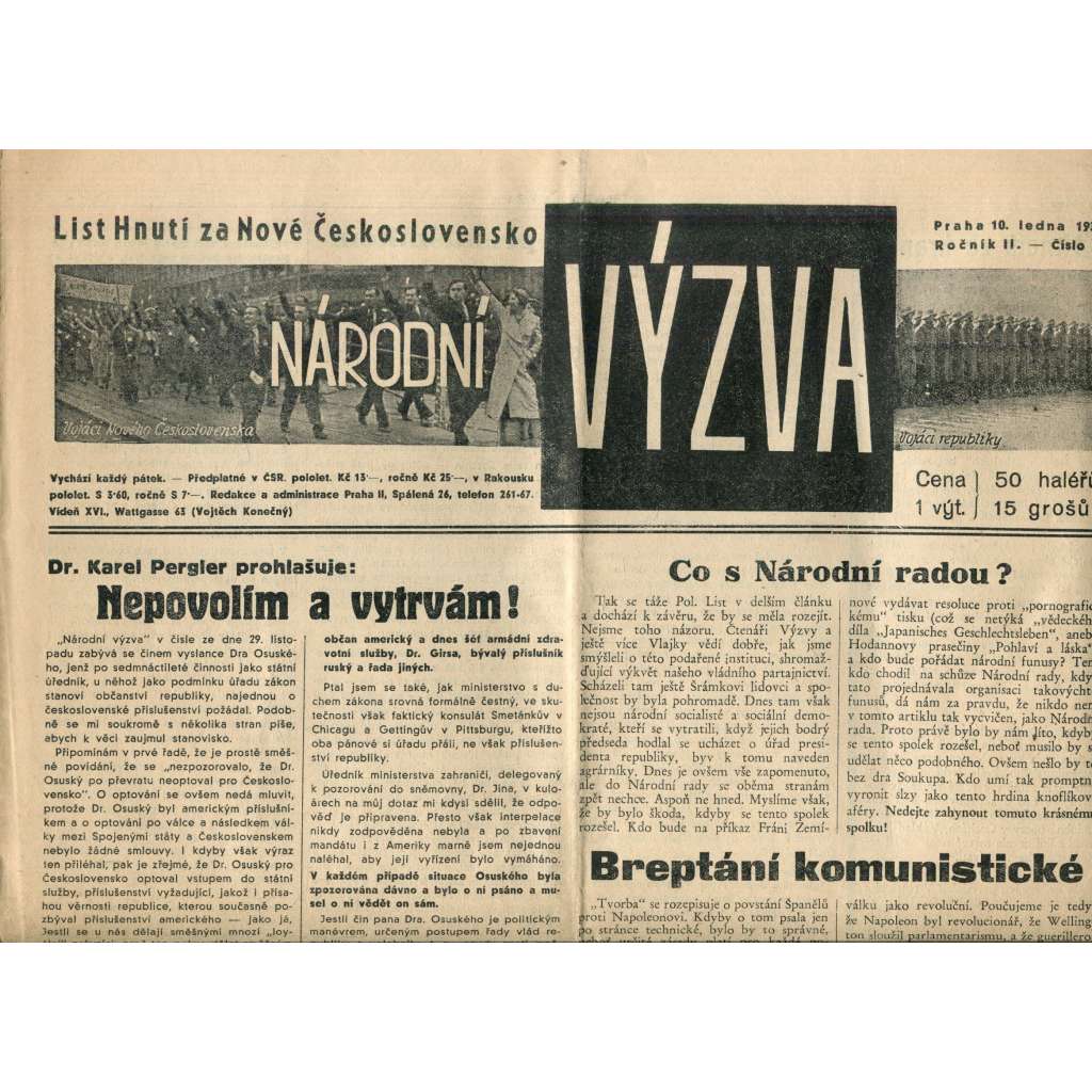 Národní výzva 10.1.1936 (1. republika, noviny) Národní výzva 10.1.1936 (1. republika, noviny)
