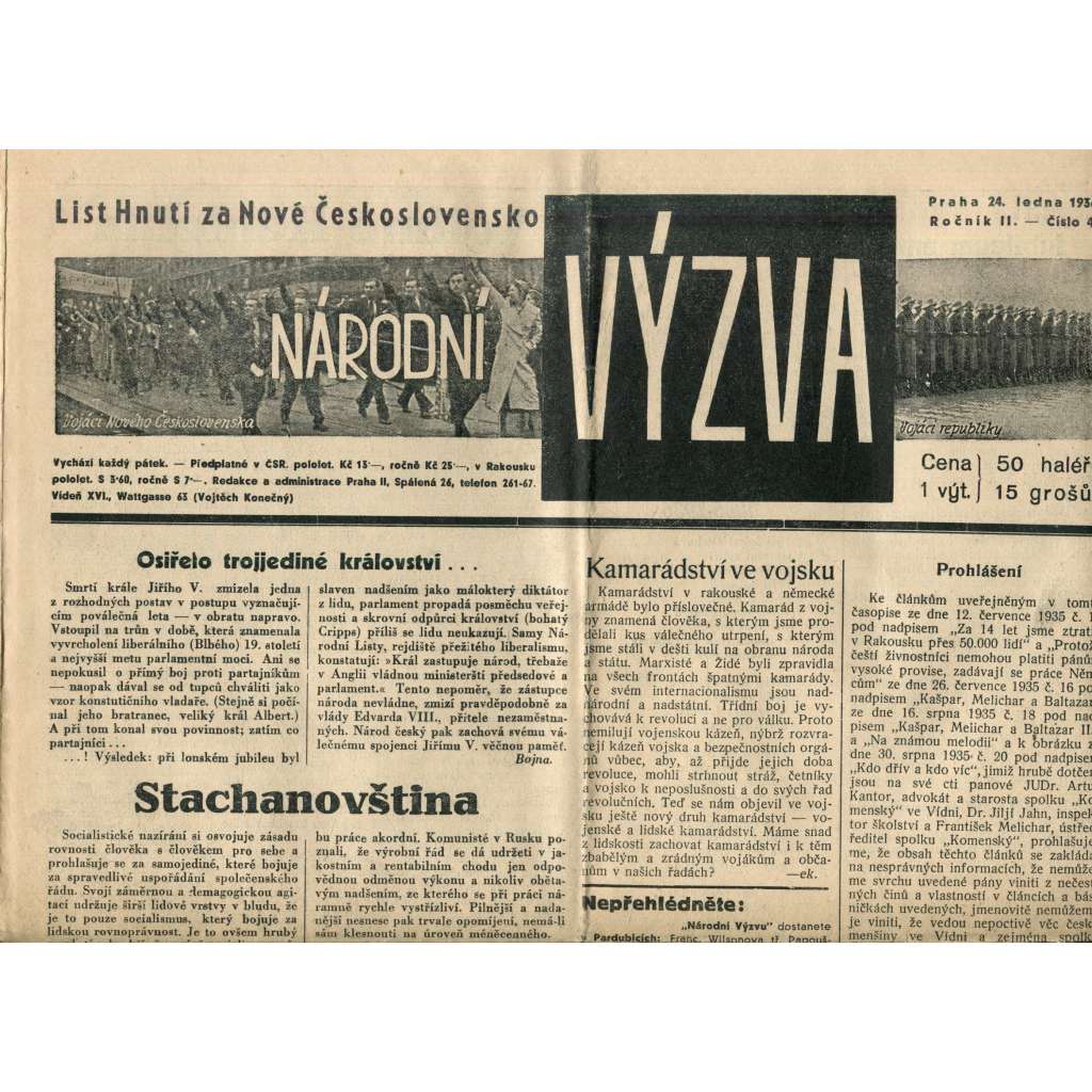 Národní výzva 24.1.1936 (1. republika, noviny) Národní výzva 24.1.1936 (1. republika, noviny)