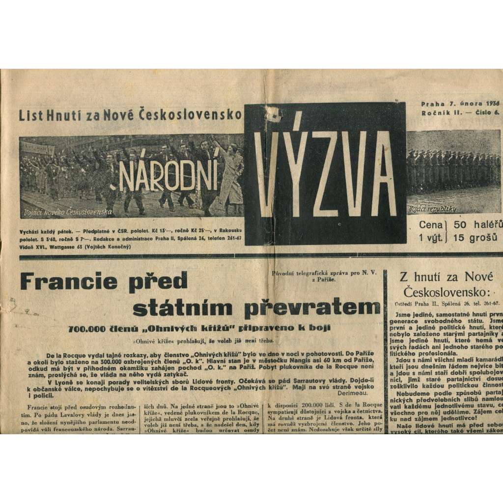 Národní výzva 7.2.1936 (1. republika, noviny) Národní výzva 7.2.1936 (1. republika, noviny)