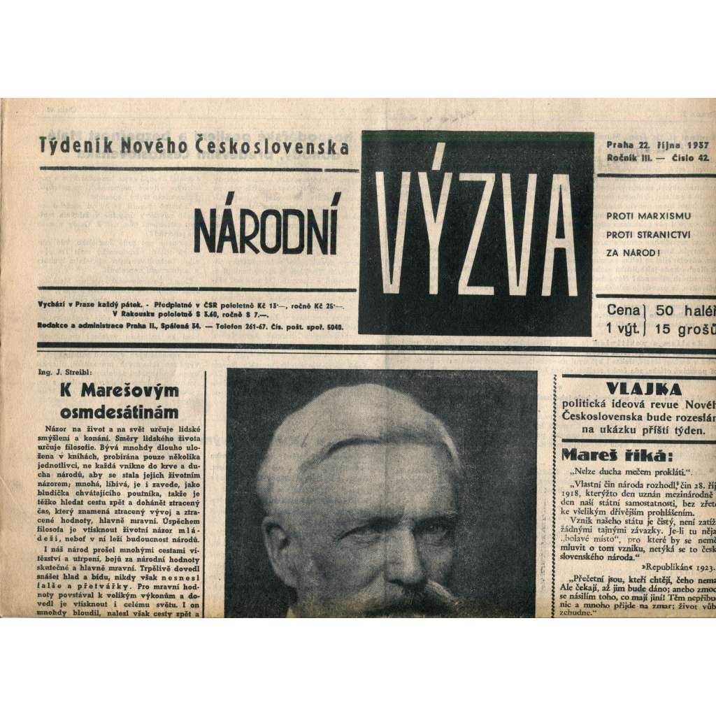 Národní výzva 22.10.1937 (1. republika, noviny) Národní výzva 22.10.1937 (1. republika, noviny)