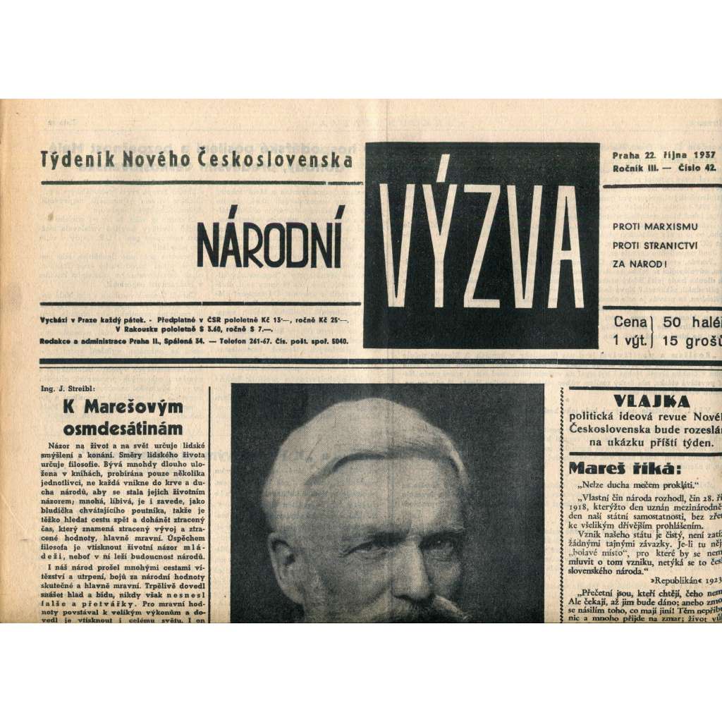 Národní výzva 22.10.1937 (1. republika, noviny) Národní výzva 22.10.1937 (1. republika, noviny)