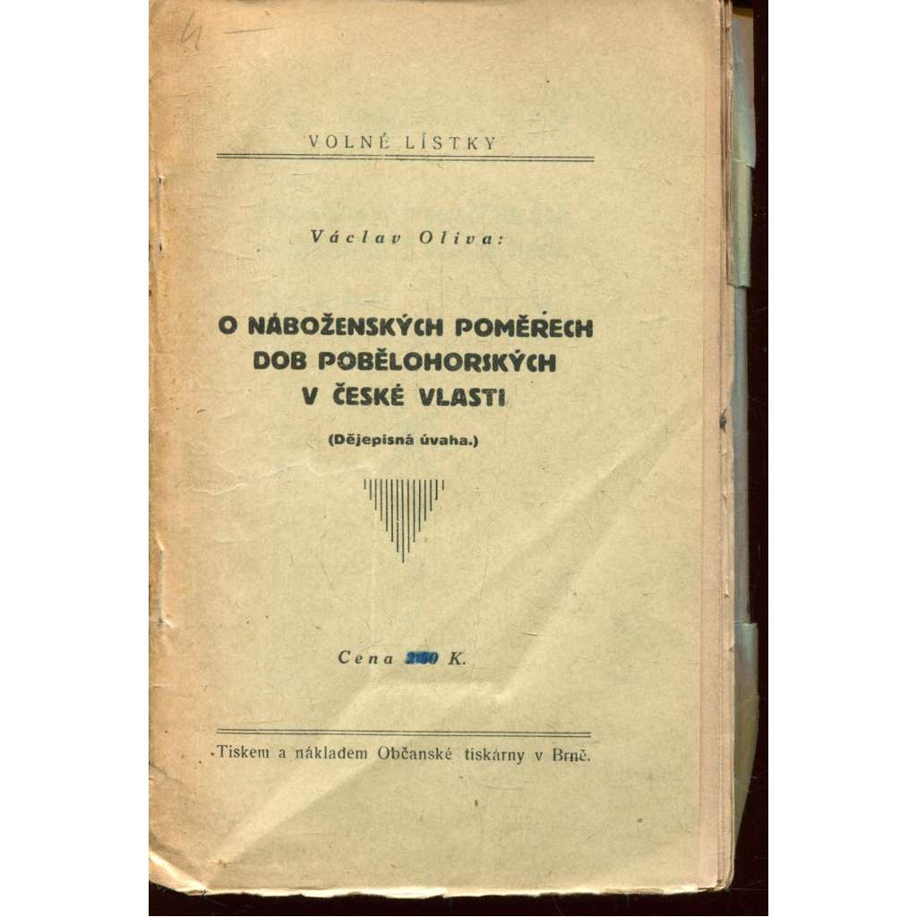O náboženských poměrech dob pobělohorských v české vlasti