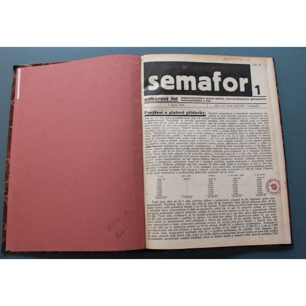 Semafor 1936-1937, roč. II. (srpen-červenec) (časopis, první republika, železnice, vlaky, mj. Kancelářští zaměstnanci ČSD, Obsazování míst, Zhodnocení vojenské služby)
