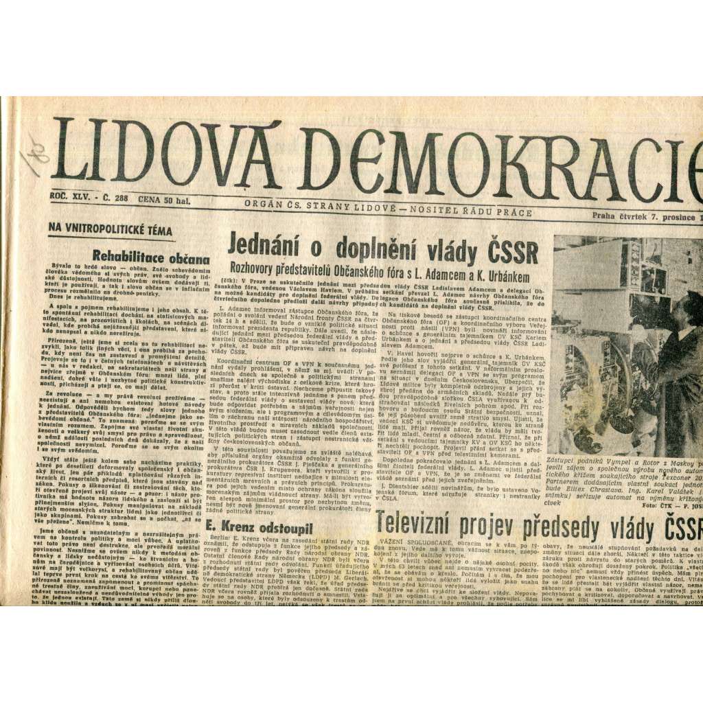 Lidová demokracie (7.12.1989) - staré noviny