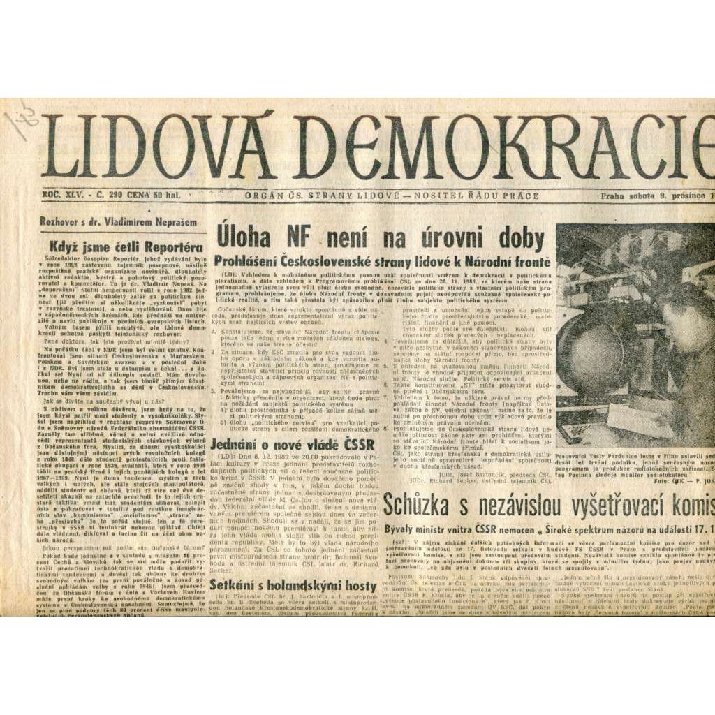 Lidová demokracie (9.12.1989) - staré noviny