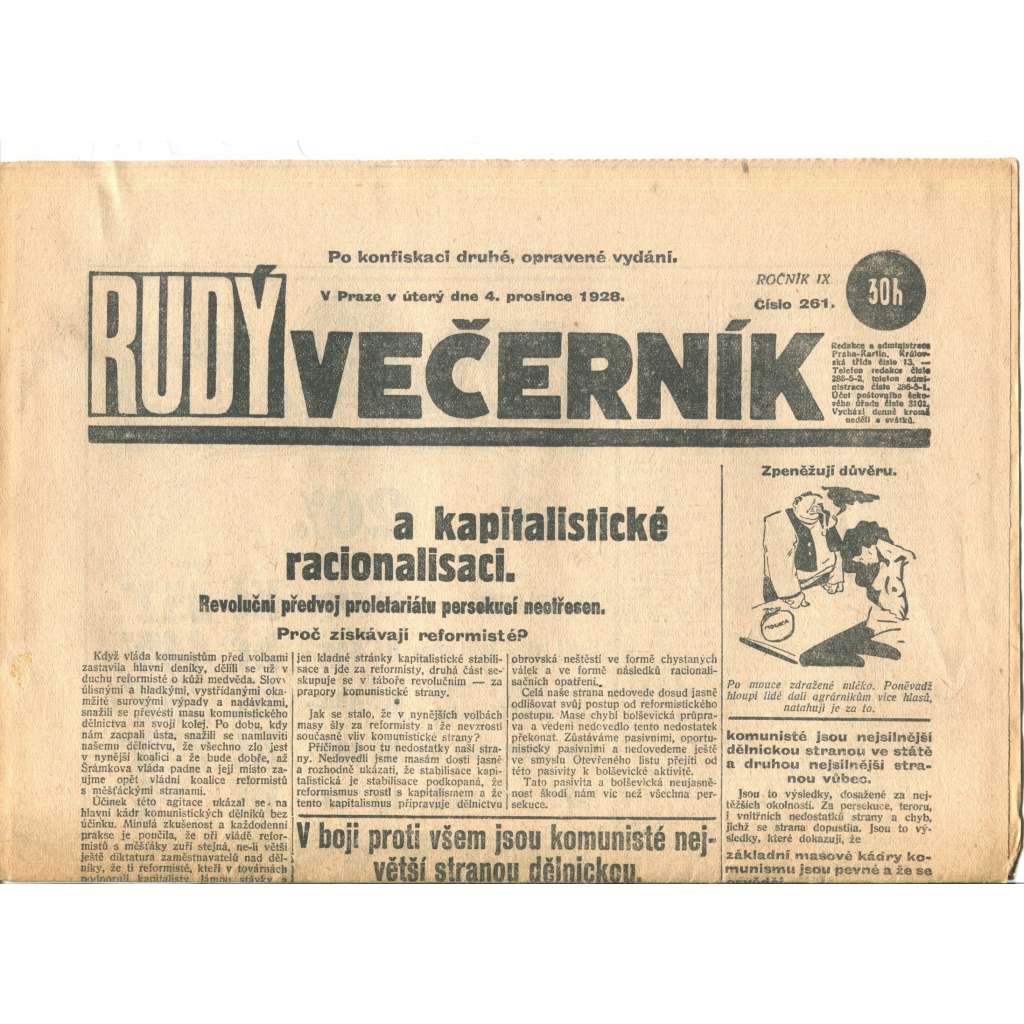 Rudý večerník (4.12.1928) - staré noviny, 1. republika