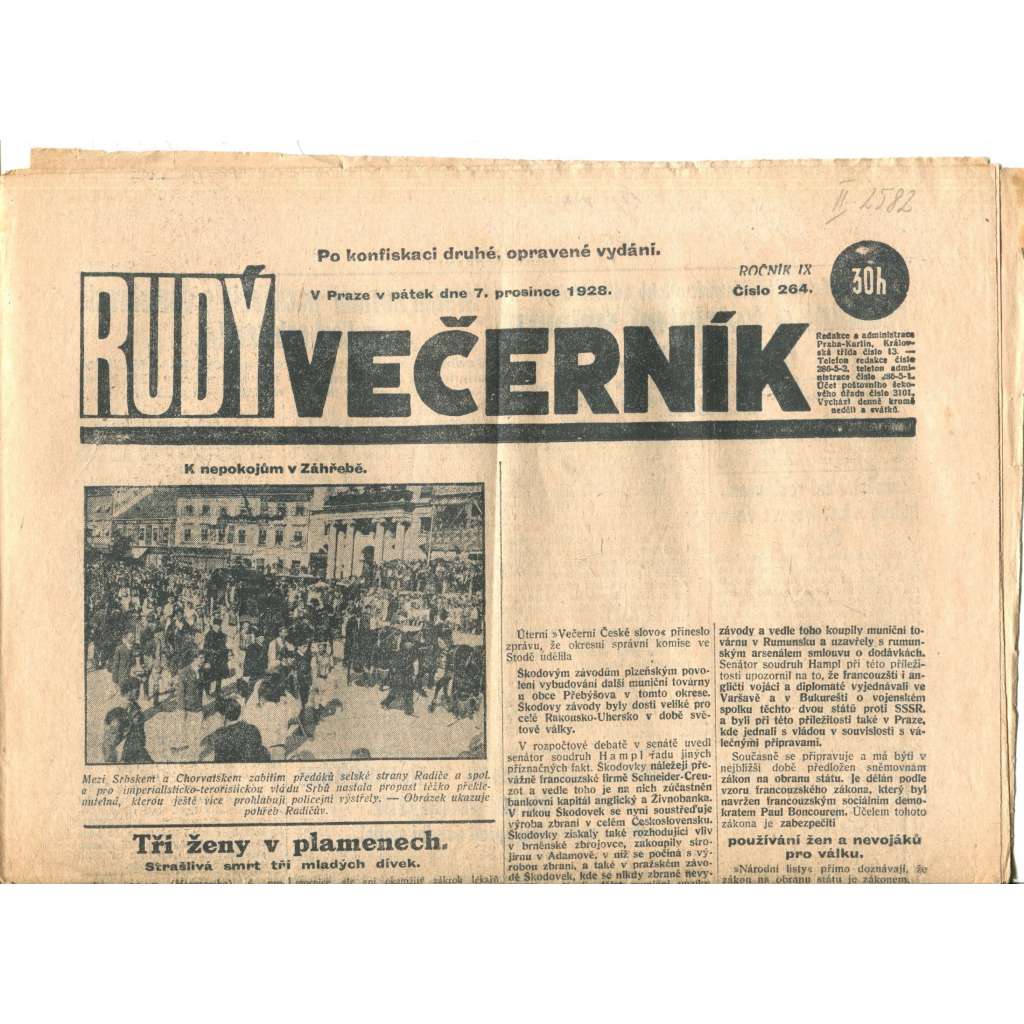 Rudý večerník (7.12.1928) - staré noviny, 1. republika