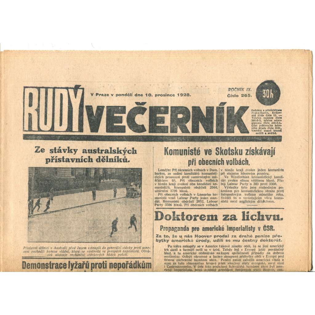 Rudý večerník (10.12.1928) - staré noviny, 1. republika