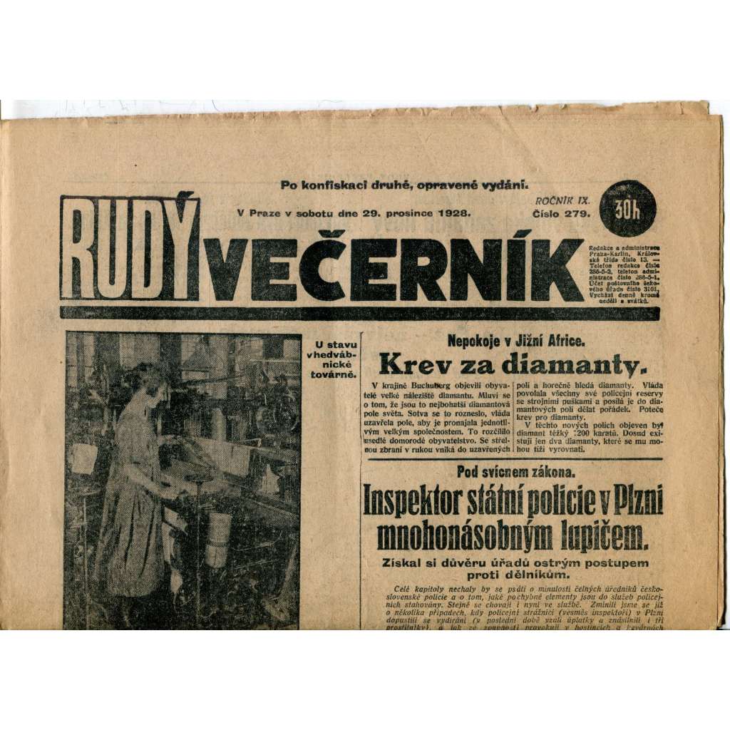 Rudý večerník (29.12.1928) - staré noviny, 1. republika