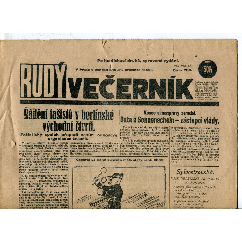 Rudý večerník (31.12.1928) - staré noviny, 1. republika