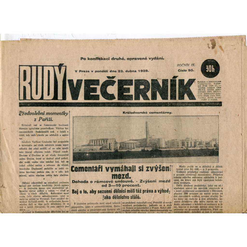 Rudý večerník (23.4.1928) - staré noviny, 1. republika