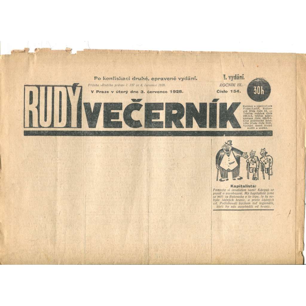 Rudý večerník (3.7.1928) - staré noviny, 1. republika