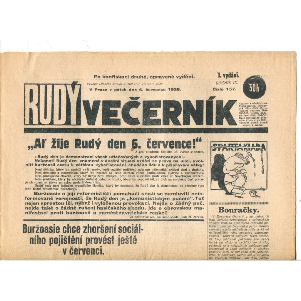 Rudý večerník (6.7.1928) - staré noviny, 1. republika