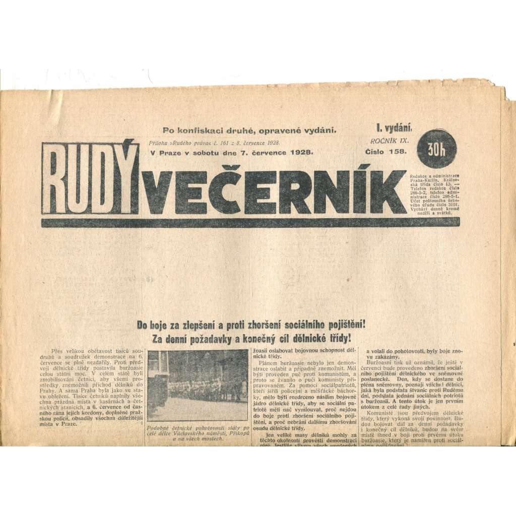 Rudý večerník (7.7.1928) - staré noviny, 1. republika